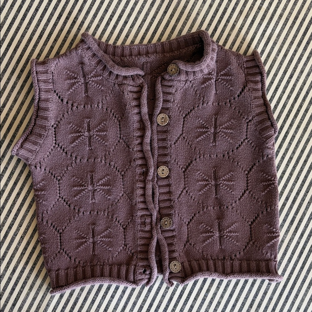 Knitted Sleeveless Button-Front Vest in Mauve